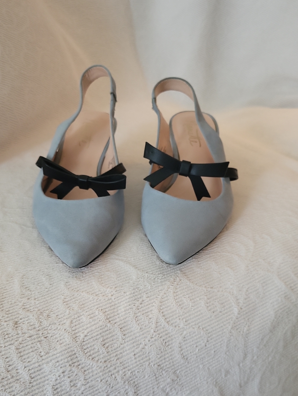 Nanette Lepore Light Gray Pointed Slingback Flats with Black Bow
